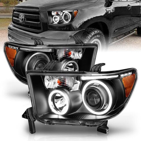 Amerilite لعام 2007-2013 Toyota Tundra | 2008-2017 Sequoia Xtreme LED Halo Tubes Black Projector المصابيح الأمامية - جانب الركاب والسائق in Saudi Arabia