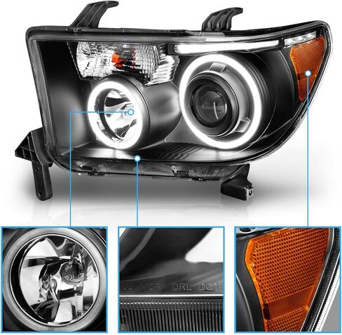 Amerilite لعام 2007-2013 Toyota Tundra | 2008-2017 Sequoia Xtreme LED Halo Tubes Black Projector المصابيح الأمامية - جانب الركاب والسائق in Saudi Arabia