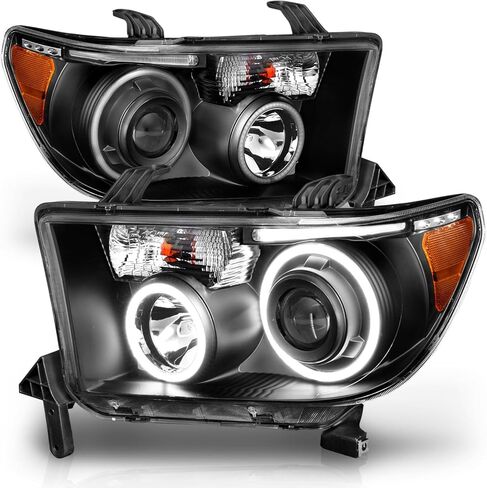 Amerilite لعام 2007-2013 Toyota Tundra | 2008-2017 Sequoia Xtreme LED Halo Tubes Black Projector المصابيح الأمامية - جانب الركاب والسائق in Saudi Arabia