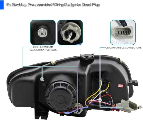المواصفات المصابيح الأمامية للمواصفات D-D LED الأسود المتوافق مع 2006-2008 Audi A4 All ، Left + Pair Bair Assembly Assembly in Saudi Arabia