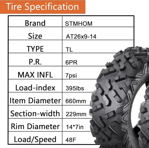مجموعة من 4 إطارات ATV Tropow ATV إطارات AT26x9-14 الأمامية-AT26X11-14 الخلفية ، 6PR الإطارات UTVS الإطارات الطينية (26x9-14 ＆ 26x11-14) in Kuwait