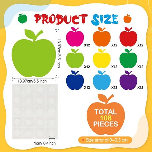 Geyee 108 Pcs Apple Cutouts Paper Spring Bulletin Board Decorations Bright Color Apple Shaped Sticker Die Cut for Teachers DIY Craft Office School Chalkboard Wall Decor in Kuwait