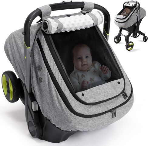 Bioby Waterproof Baby Car Seat Cover, Infant Car Seat Cover for Boy Girl, Roomy Cozy Windproof Sun Protection Baby Carseat Covers Canopy with Breathable Net and Holes, Universal Fitted Black in Saudi Arabia