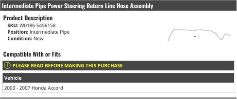 Intermediate Pipe Power Steering Return Line Hose Assembly - Compatible with 2003-2007 Honda Accord in Saudi Arabia