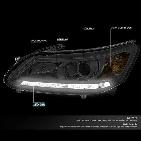 أسرة السيارات بقيادة المصابيح الأمامية DRL Projector Assembly متوافقة مع Honda Accord 4-Door Sedan 2013-2015 ، سائق وركاب ، زاوية مساكن سوداء in Kuwait