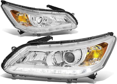 Auto Dynasty LED DRL Projector Headlights Assembly Compatible with Honda Accord 4-Door Sedan 2013-2015, Driver and Passenger Side, Black Housing Clear Corner in Saudi Arabia