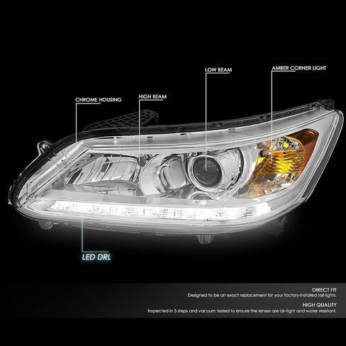 Auto Dynasty LED DRL Projector Headlights Assembly Compatible with Honda Accord 4-Door Sedan 2013-2015, Driver and Passenger Side, Black Housing Clear Corner in Saudi Arabia