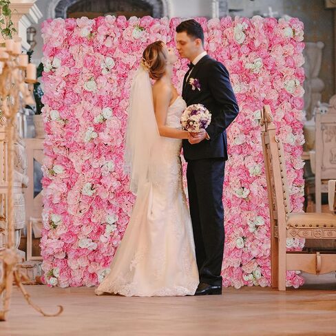Flowers Wall Backdrop 6PCS 16.5x16.5 Inch Floral Wall Panel Artificial Silk Rose Decor Ideal for Wedding Celebrations, Festive Party Backdrops, and Elegant Home Decor in Kuwait