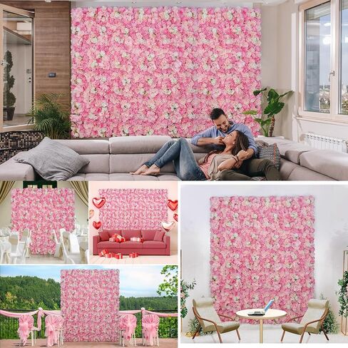 Flowers Wall Backdrop 6PCS 16.5x16.5 Inch Floral Wall Panel Artificial Silk Rose Decor Ideal for Wedding Celebrations, Festive Party Backdrops, and Elegant Home Decor in Kuwait