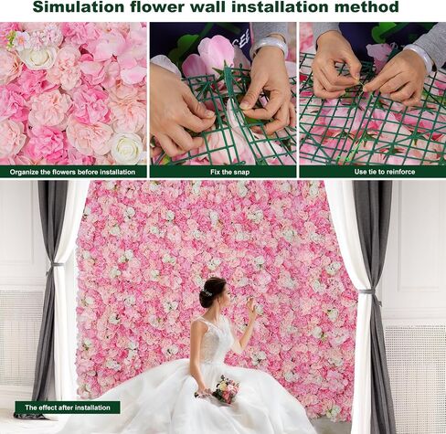 Flowers Wall Backdrop 6PCS 16.5x16.5 Inch Floral Wall Panel Artificial Silk Rose Decor Ideal for Wedding Celebrations, Festive Party Backdrops, and Elegant Home Decor in Kuwait