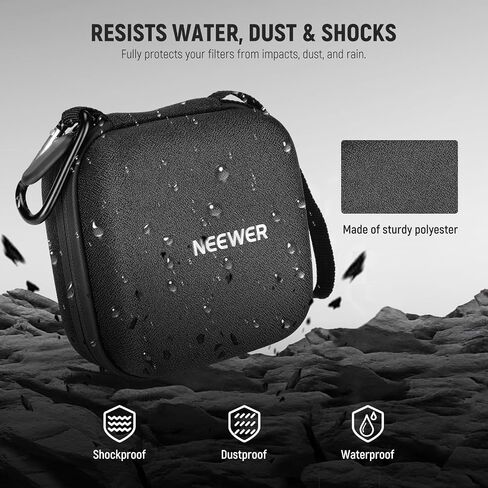 NEEWER 11x11cm Hard Shell Filter Storage Case, Water Resistant Shockproof Dustproof Carrying Bag with Expanding Dividers, Wrist Strap & Carabiner for Six 86mm Circular Filters, PB12 in Saudi Arabia