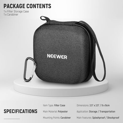 NEEWER 11x11cm Hard Shell Filter Storage Case, Water Resistant Shockproof Dustproof Carrying Bag with Expanding Dividers, Wrist Strap & Carabiner for Six 86mm Circular Filters, PB12 in Saudi Arabia