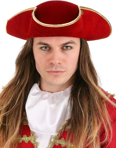 Rum Pirate Red Costume Hat for Adults - Velvet Tricorn Hat with Gold Trim and Snaps in Saudi Arabia