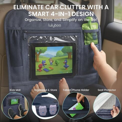 Lulyboo Car Seat Protection for Baby Carseat - Car Seat Organizer Back Seat - Behind Backseat Car Organizer for Kids Stuff, Toys, Tablet, Storage - Front & Rear Facing Kick Mat Seat Protector Black in Kuwait