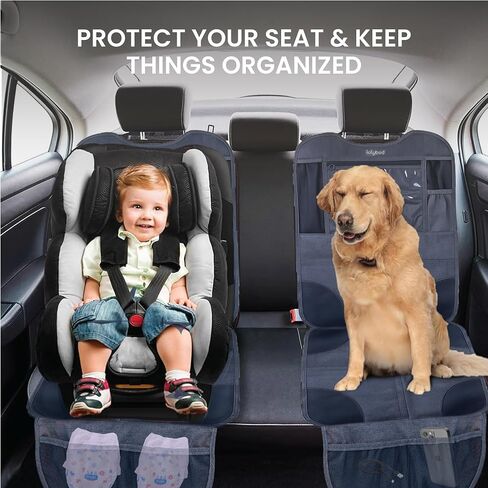 Lulyboo Car Seat Protection for Baby Carseat - Car Seat Organizer Back Seat - Behind Backseat Car Organizer for Kids Stuff, Toys, Tablet, Storage - Front & Rear Facing Kick Mat Seat Protector Black in Kuwait