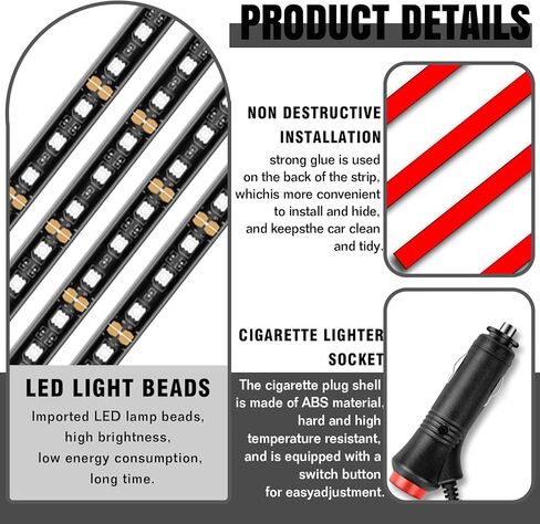 Car LED Strip Light, 24 LED RGB Auto Under Dash Interior Atmosphere Lights, 12V Ambient Night Light, Auto Interior Decorative Lamp, Universal Car Accessories (Orange, Cigarette Adapter) in Kuwait
