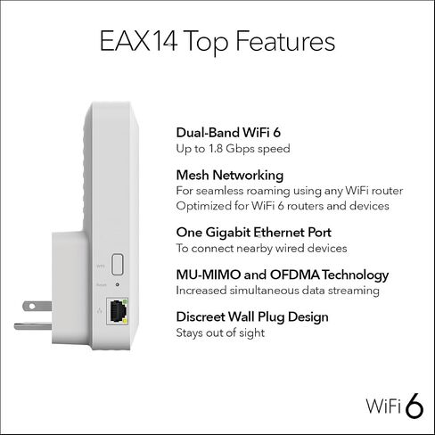 NETGEAR WiFi 6 Mesh Range Extender (EAX16) - Add up to 1,500 sq. ft. and up to 20 Devices with AX2400 Dual-Band Wireless Signal Booster & Repeater (up to 2.4 Gbps Speed), WPA3 Security, Smart Roaming in Saudi Arabia