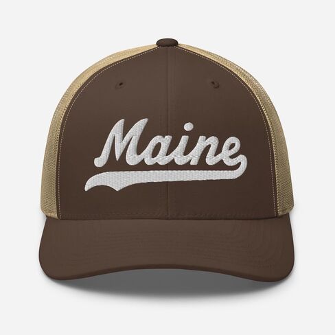 Maine Hat Trucker Baseball Font Embroidered Maine Cap Vintage Baseball Mesh Swoosh Gift in Saudi Arabia