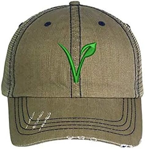 Vegan Symbol Distressed Trucker Hat - Embroidered Trucker Baseball Hat in Saudi Arabia