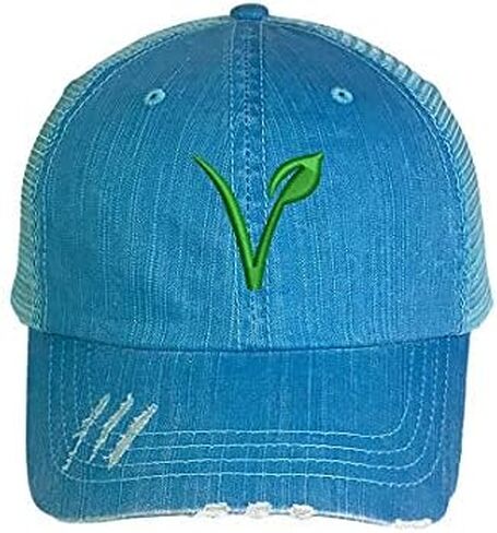 Vegan Symbol Distressed Trucker Hat - Embroidered Trucker Baseball Hat in Saudi Arabia