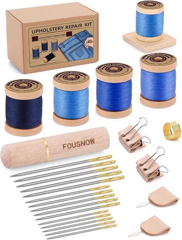 FOUSNOW Leather Sewing Kit, Leather Needles for Hand Stitching, Leather Stitching Kit with Waxed Thread Upholstery Needle Leather Binder Clips Heavy Duty Sewing Kit for Shoes Bags Canvas in Kuwait