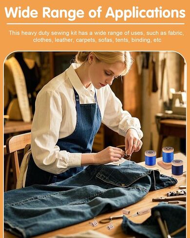 FOUSNOW Leather Sewing Kit, Leather Needles for Hand Stitching, Leather Stitching Kit with Waxed Thread Upholstery Needle Leather Binder Clips Heavy Duty Sewing Kit for Shoes Bags Canvas in Kuwait