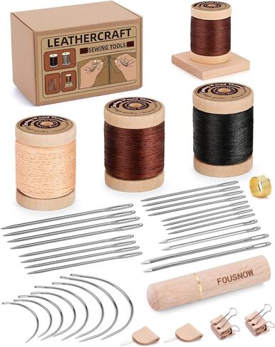 طقم خياطة من جلد فوسنو ، إبر جلدية لخياطة يدوي ، مجموعة خياطة جلدية مع خيوط متجانسة شمعية نطق إبرة من الجلد مقاطع خياطة ثقيلة للخدمة لأكياس الأحذية القماشية in Kuwait