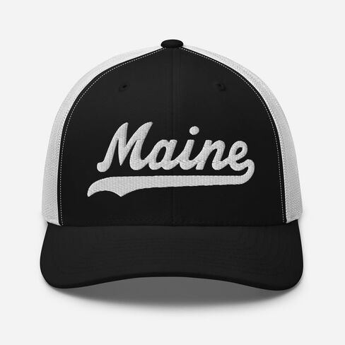 Maine Hat Trucker Baseball Font Embroidered Maine Cap Vintage Baseball Mesh Swoosh Gift in Kuwait