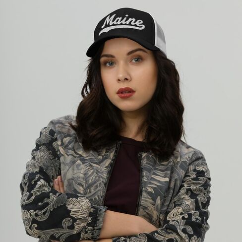 Maine Hat Trucker Baseball Font Embroidered Maine Cap Vintage Baseball Mesh Swoosh Gift in Kuwait