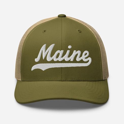 Maine Hat Trucker Baseball Font Embroidered Maine Cap Vintage Baseball Mesh Swoosh Gift in Saudi Arabia