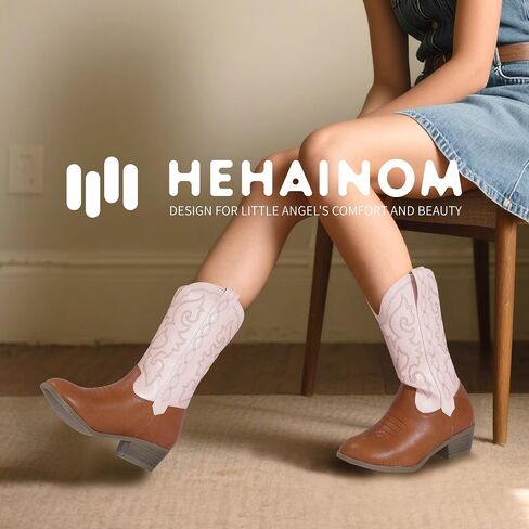 Hehainom Girls Cowboy Cowgirl Boots Boys Toddler Little Big Kids Western Mid Calf Riding Boots in Saudi Arabia