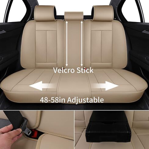 Coverado Car Seat Covers Full Set, 5 Seats Front Seat Cover and Back Seat Covers for Cars, Automotive Seat Covers Nappa Leather Waterproof Seat Covers, Car Seat Protectors Universal for Cars Beige in Saudi Arabia