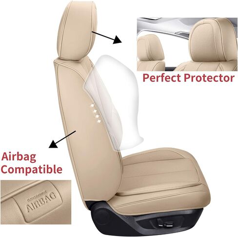 Coverado Car Seat Covers Full Set, 5 Seats Front Seat Cover and Back Seat Covers for Cars, Automotive Seat Covers Nappa Leather Waterproof Seat Covers, Car Seat Protectors Universal for Cars Beige in Saudi Arabia