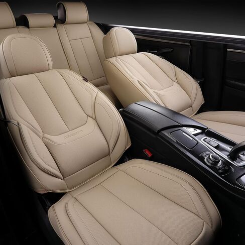 Coverado Car Seat Covers Full Set, 5 Seats Front Seat Cover and Back Seat Covers for Cars, Automotive Seat Covers Nappa Leather Waterproof Seat Covers, Car Seat Protectors Universal for Cars Beige in Saudi Arabia