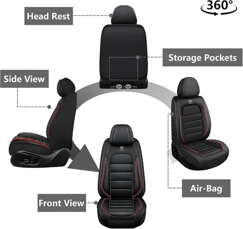 Full Set Car Seat Covers for Chevrolet Chevy Equinox 2006-2026, Waterproof Stain-Resistant Seat Cover, Premium Nappa Leather Seat Protectors with Storage Pockets(Standard 5 Seats/Black&Red) in Kuwait