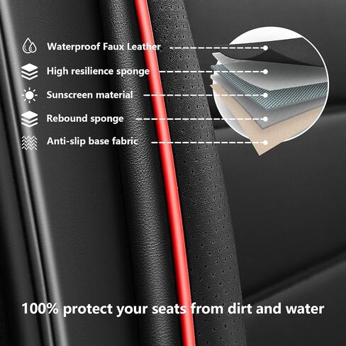 Full Set Car Seat Covers for Chevrolet Chevy Equinox 2006-2026, Waterproof Stain-Resistant Seat Cover, Premium Nappa Leather Seat Protectors with Storage Pockets(Standard 5 Seats/Black&Red) in Kuwait