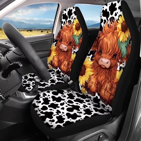 Car Seat Covers Full Set Highland Cow Print Easy to Install Cover Set Car Seat Protectors Automotive Interior Cover for Car Truck Van SUV in Kuwait