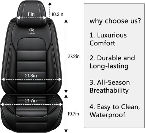Full Set for Toyota Camry Seat Covers 2001-2025, Waterproof Nappa Leather Car Seat Protector, Anti-Slip & Comfortable Car seat Cover (Black) in Kuwait