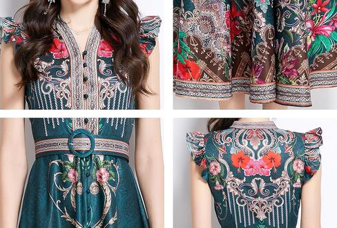 LAI MENG FIVE CATS Women's Floral Print V-Neck Sleeveless Elegant Button up Maxi Dress in Saudi Arabia