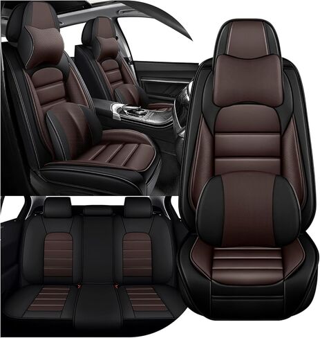 Full Set Car Seat Covers for Chevrolet Chevy Equinox 2006-2026, Waterproof Stain-Resistant Seat Cover, Premium Nappa Leather Seat Protectors with Storage Pockets(Standard 5 Seats/Black&Red) in Kuwait