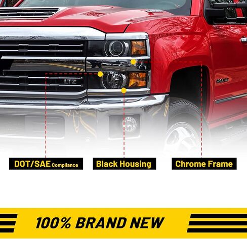 Headlights Assembly for 2015-2019 Chevrolet Chevy Silverado 2500 3500 HD, Projector Assembly OE Style Replacement Turn Signal Lights High Low Beam 1 Pair (Chrome Housing/Clear Lens) in Kuwait