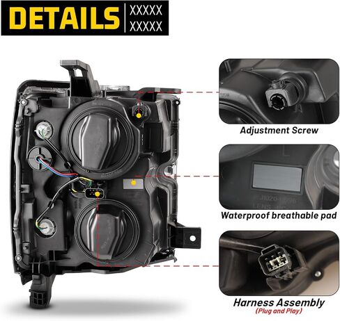 Headlights Assembly for 2015-2019 Chevrolet Chevy Silverado 2500 3500 HD, Projector Assembly OE Style Replacement Turn Signal Lights High Low Beam 1 Pair (Chrome Housing/Clear Lens) in Kuwait