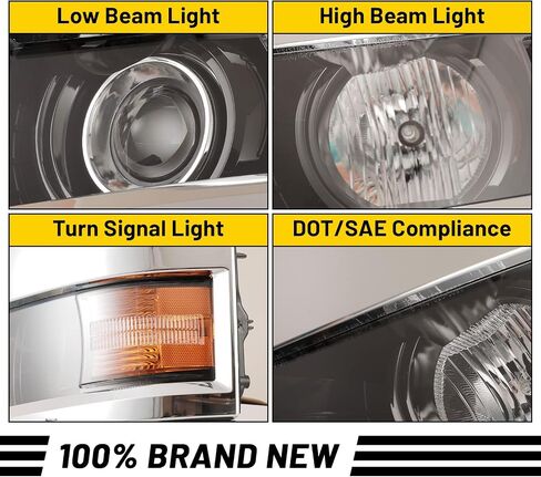 Headlights Assembly for 2015-2019 Chevrolet Chevy Silverado 2500 3500 HD, Projector Assembly OE Style Replacement Turn Signal Lights High Low Beam 1 Pair (Chrome Housing/Clear Lens) in Kuwait