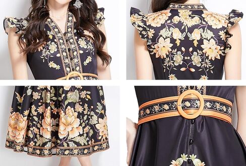 LAI MENG FIVE CATS Women's Floral Print V-Neck Sleeveless Elegant Button up Maxi Dress in Kuwait