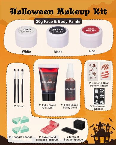 Lictin Halloween Effects Special Effects SFX Zombie Makeup Kit ، 9 Colors Crities Makeup Face Body Painte مع شمع الندبة ، رذاذ الدم والهلام المزيف ، مصاصي الدماء المهرج المهرج الطلاء (14 مساءً) in Kuwait
