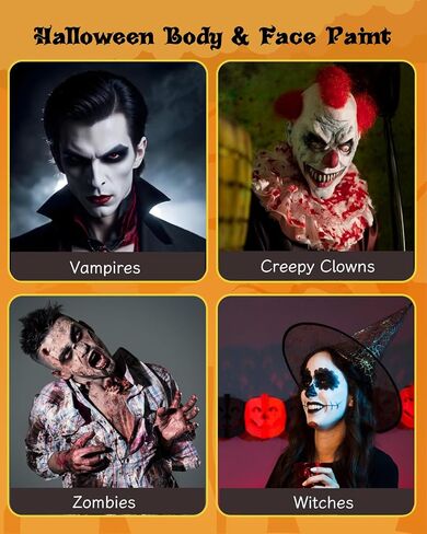Lictin Halloween Effects Special Effects SFX Zombie Makeup Kit ، 9 Colors Crities Makeup Face Body Painte مع شمع الندبة ، رذاذ الدم والهلام المزيف ، مصاصي الدماء المهرج المهرج الطلاء (14 مساءً) in Kuwait