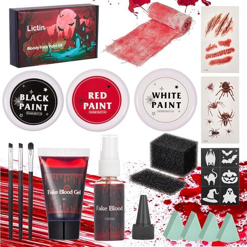 Lictin Halloween Effects Special Effects SFX Zombie Makeup Kit ، 9 Colors Crities Makeup Face Body Painte مع شمع الندبة ، رذاذ الدم والهلام المزيف ، مصاصي الدماء المهرج المهرج الطلاء (14 مساءً) in Kuwait
