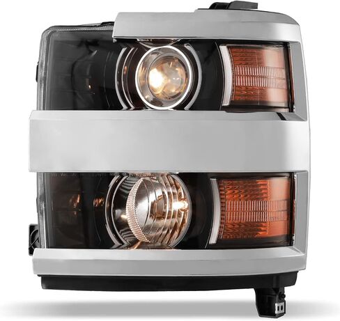 Headlights Assembly for 2015-2019 Chevrolet Chevy Silverado 2500 3500 HD, Projector Assembly OE Style Replacement Turn Signal Lights High Low Beam 1 Pair (Chrome Housing/Clear Lens) in Kuwait