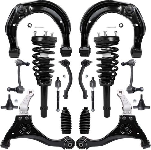 Detroit Axle - 16pc Front End Suspension Kit for 06-10 Hyundai Sonata, Control Arms Tie Rods Boots Sway Bars Struts & Coil Spring Lower Ball Joints 2006 2007 2008 2009 2010 Replacement Struts Shocks in Saudi Arabia