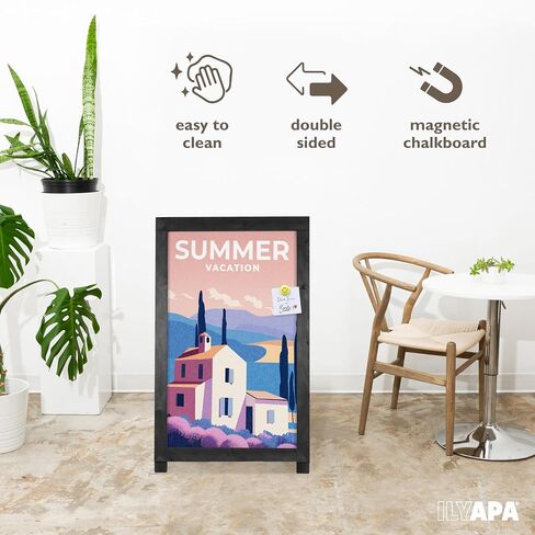 Ilyapa 2 in 1 A Frame Sign Holder and Chalkboard Easel - Dual Sided Magnetic Chalk Sandwich Board & Poster Stand - Sidewalk Advertising Signs Display for Businesses and Vendors Outdoor - 28x41 - Black in Kuwait